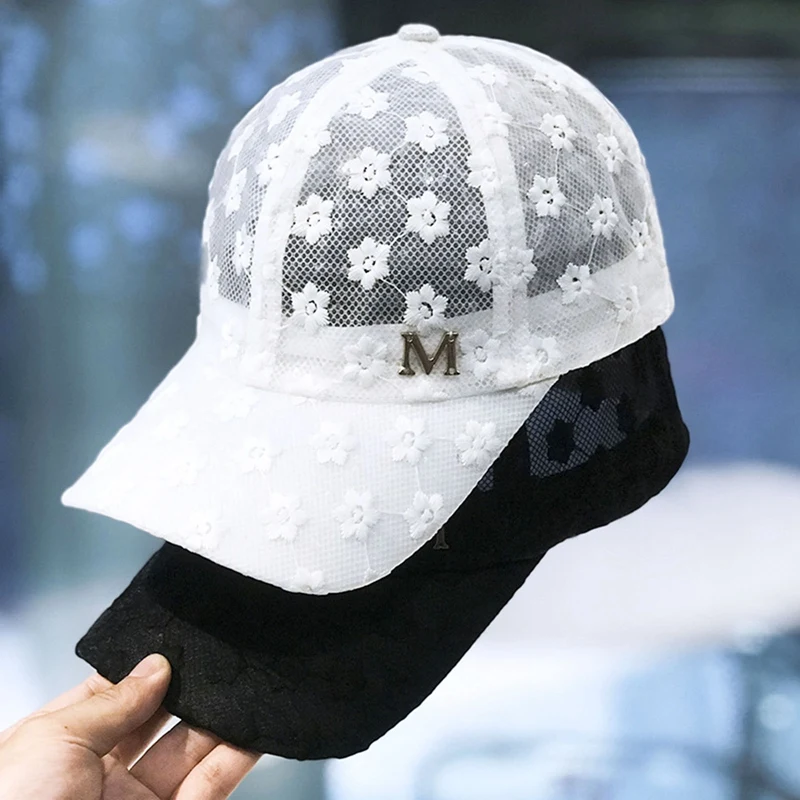 

New Summer Lace Hat Cotton Baseball Cap Women Breathable Mesh Girls Snapback Sunhat Fashion Female Caps Adjustable Running Hat