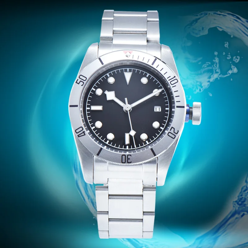 ЧАСЫ 41 мм Бесплатная доставка Дайвинг автоматический механизм Bay серебряный