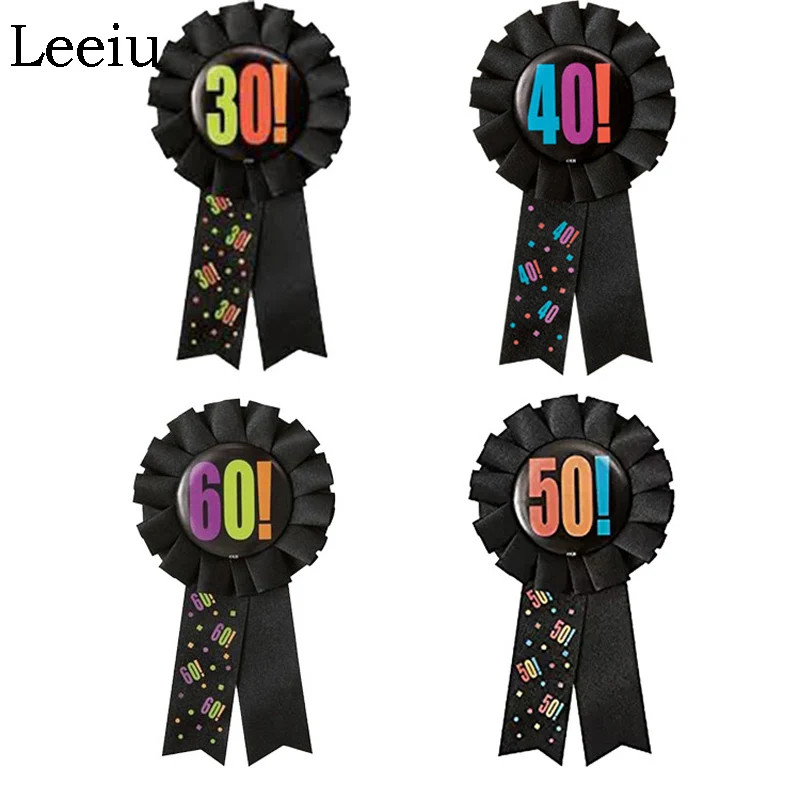 Leeiu черной лентой значок розетка брошь с застежкой счастливый 30 40 50 60th день