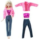 Наряд для куклы ручной работы, 1 комплект, розовое меховое пальто, блестящий топ, брюки вечерние чная Одежда для девочек, подарок для Барби аксессуары для кукол игрушки
