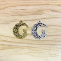 20 pieces tibetan silvergold hollow moon cat charms pendants 2 sided for necklace earrings jewellery making accessories 28x25mm