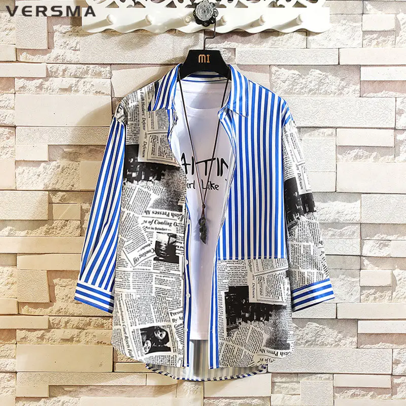 Мужская/Женская рубашка с принтом VERSMA летняя винтажная в полоску изображением