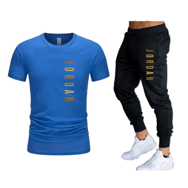 

2021 men's T-shirt + Sports Shorts Set summer high quality cotton sports running set brand sports