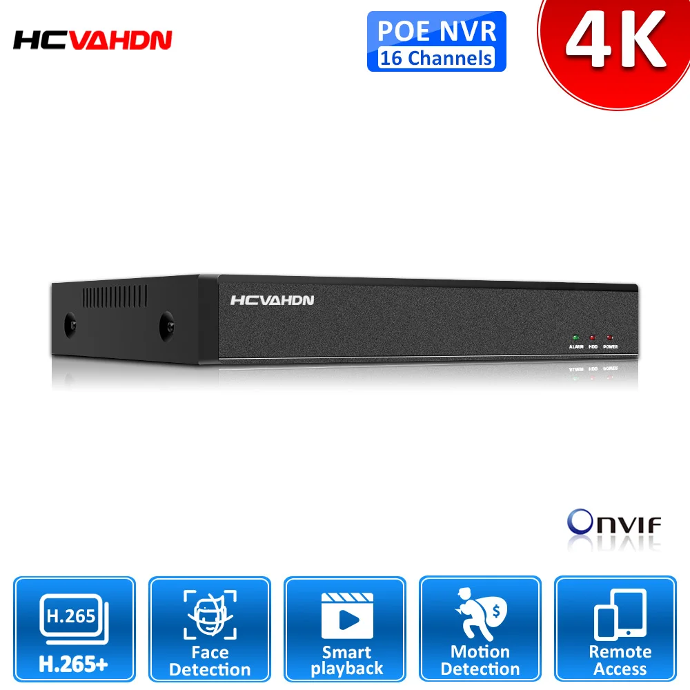 

HCVAHDN 4K 8CH POE NVR ONVIF H.265+ Audio Out Surveillance Security Video Recorder for POE IP Camera 1080P/4MP/5MP/8MP