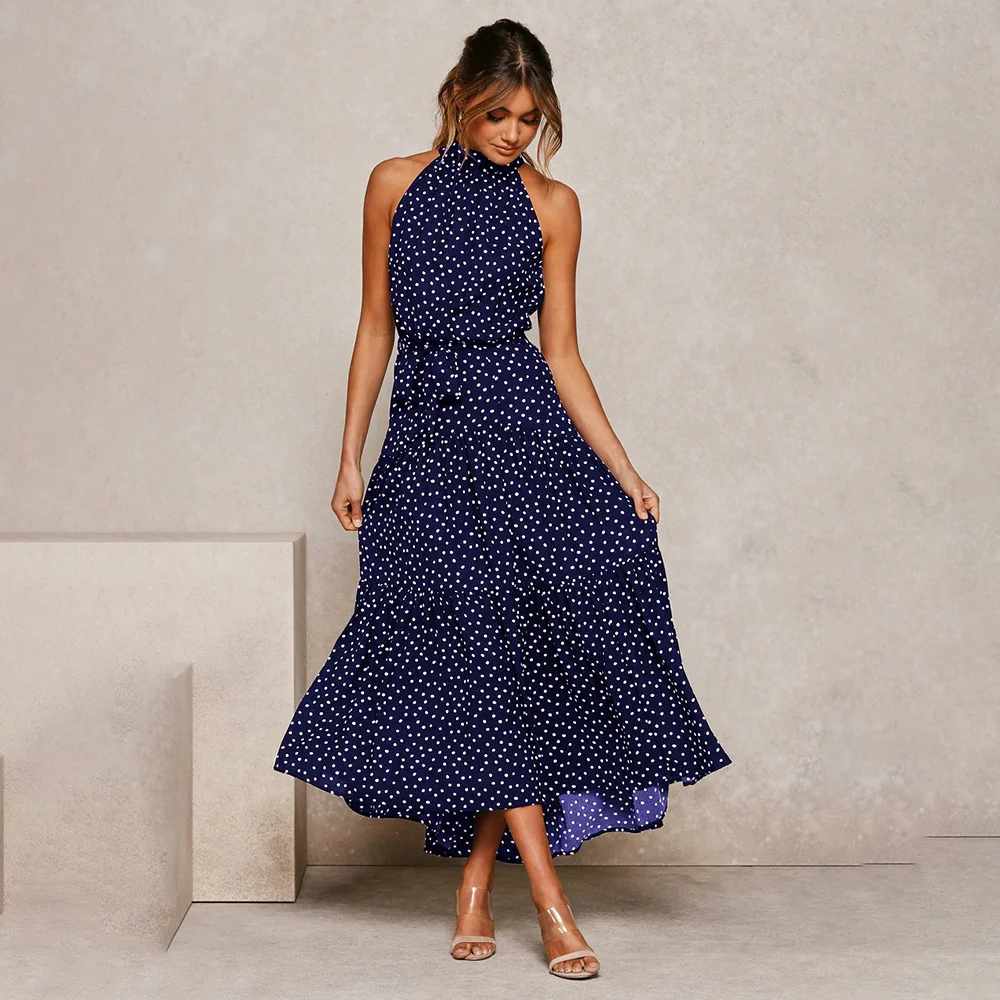 

Women Cotton Strapless Dot Dress Summer Sexy Backless Sleeveless Irregular Print Beach Sundress New 2021