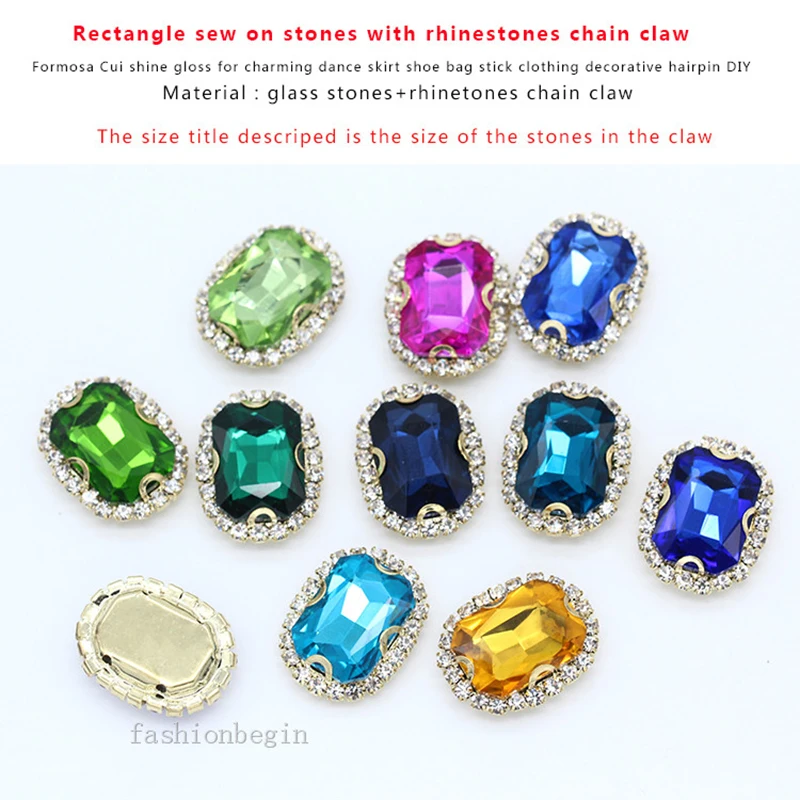 Прямоугольные камни для пришивания с цепочкой стразы Кристальные металлические