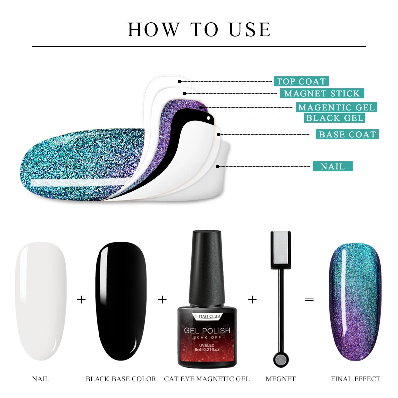 T TIAO CLUB 7D Гель лак для ногтей с эффектом кошачий глаз Хамелеон использования