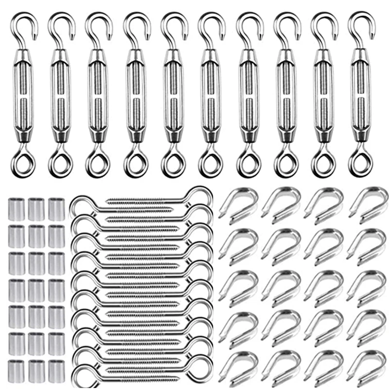 

90Pcs Turnbuckle Tension Stainless Steel Rope Kits for Sun Shade Tent Installation Outdoor Lights Hanging