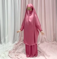 new design 2022 muslim elegant high density satin 10 colors two piece set girls prayer dress kids jilbab ramadan