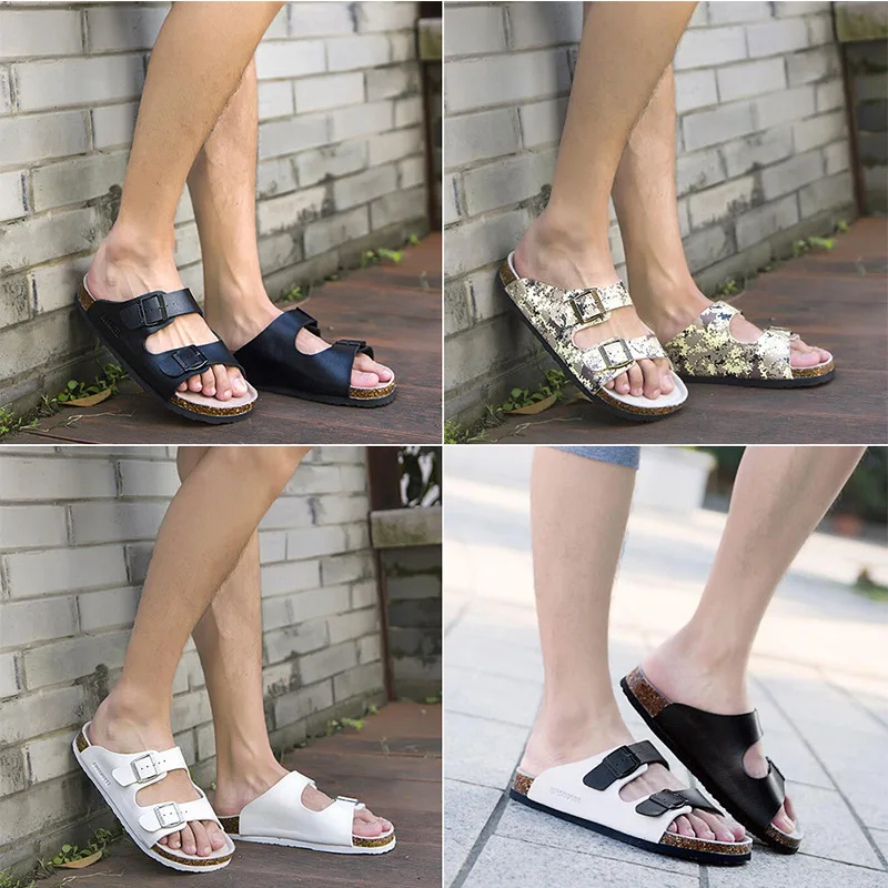 

Slippers Men 2021 Summer Cork Home Slippers Wear Sandals and Slippers Double Buckle Beach Shoes Large Size 35-46 Couple Slippers