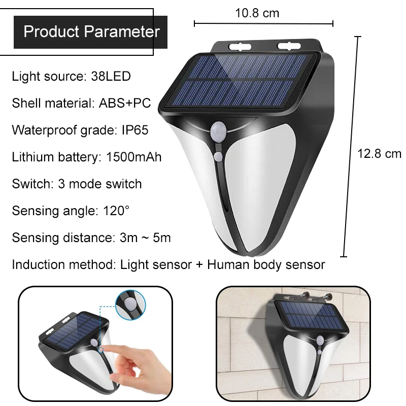 

LED Solar Light Outdoor Solar Lamp PIR Motion Sensor Solar Powered Waterproof Sunlight Wall Lights for Garage Garden Decoration