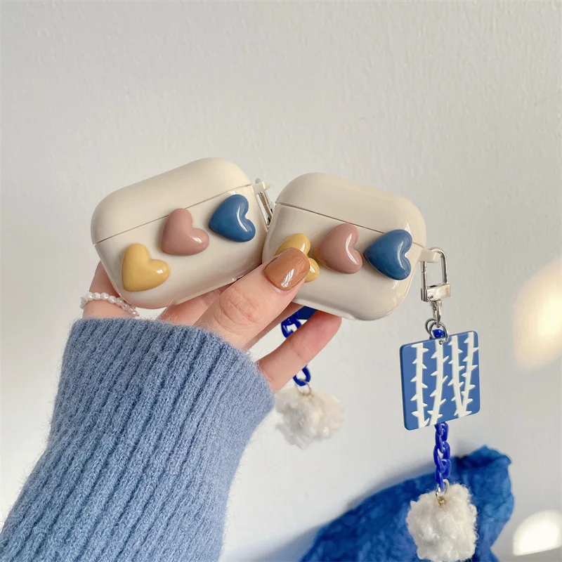 

For Airpods 1/2 Case 3D Cute Love Heart Earphone Case Soft Silicone Headphone Cover For Apple Airpods Pro 3 For Girls