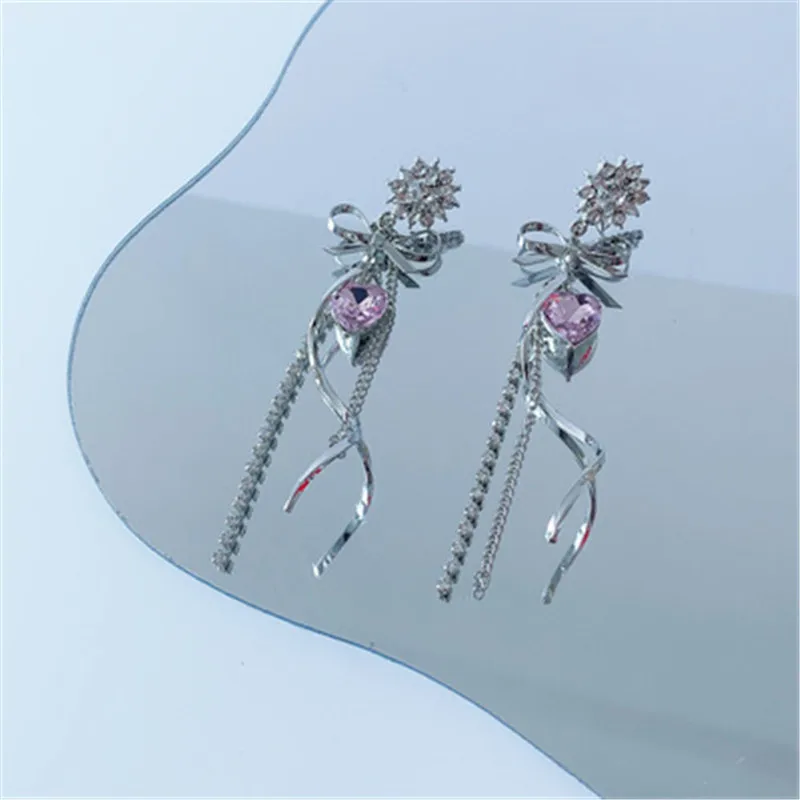 

DYEFROB Korean Version Drop Earrings Ladies Temperament Personality Tassel Drop Earrings Bow Heart-shaped Earrings Party Gifts
