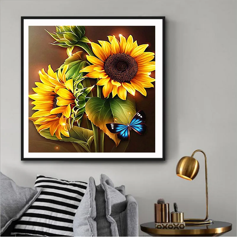 

DIY 5D Diamond Painting Sunflower Flowers Diamond Embroidery Mosaic Blue Butterfly Cross Stitch Kit Home Wall Art Decor Gift