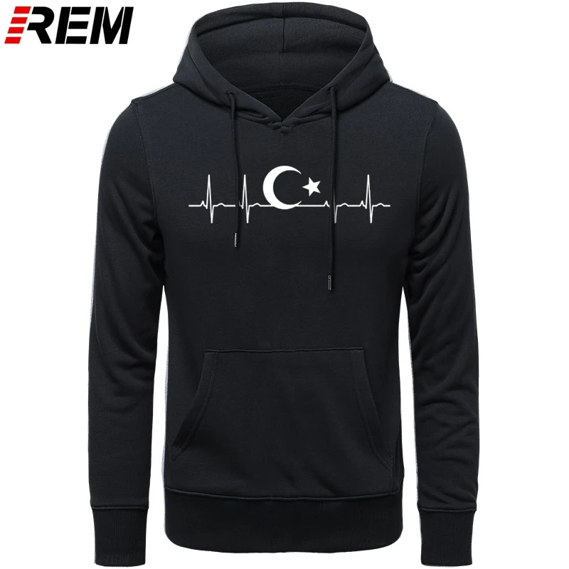 REM Turkey Fans Cheer Moon Stars Heartbeat Fo'r Men Casual Cotton Long Sleeve Funny Turkish Flags Hoodies Sweatshirts | Мужская