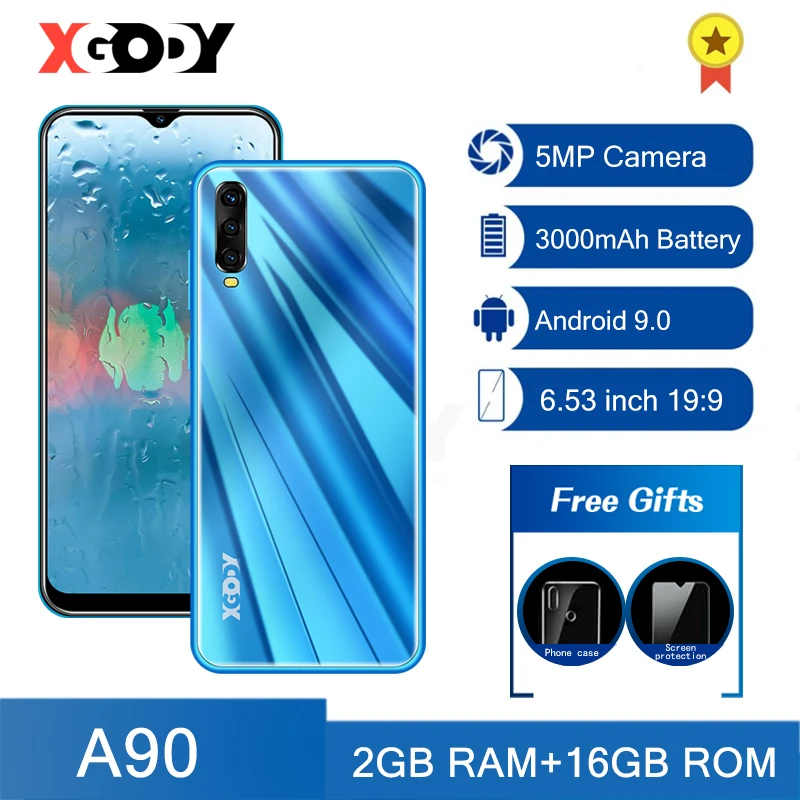 

XGODY A90 3G Smartphone 6.53" Android 2GB 16GB Quad Core Dual Sim 5MP Camera WiFi Mobile Phones CellPhone Unlock Original New