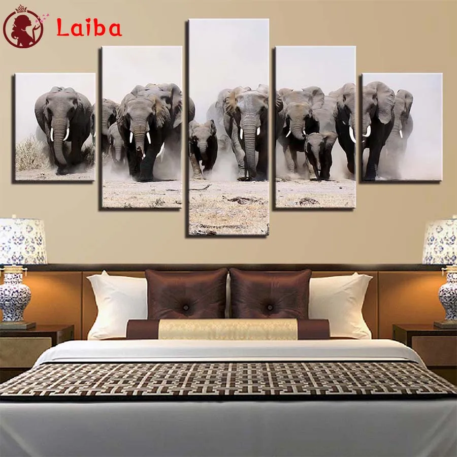 

Diamond Embroidery Modern animal art elephant herd Diamond Painting Full Square round drill Mosaic Cross Stitch Wall Art 5pcs