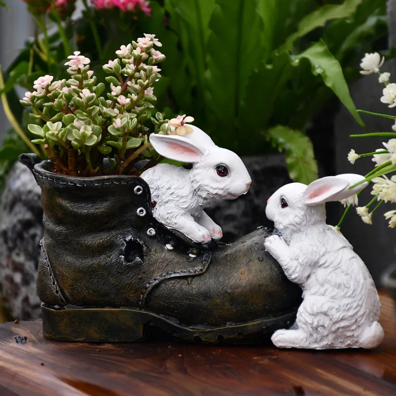 

European-style cartoon small rabbit succulent plant pots home creative cute animal modeling potted resin gardening ornaments