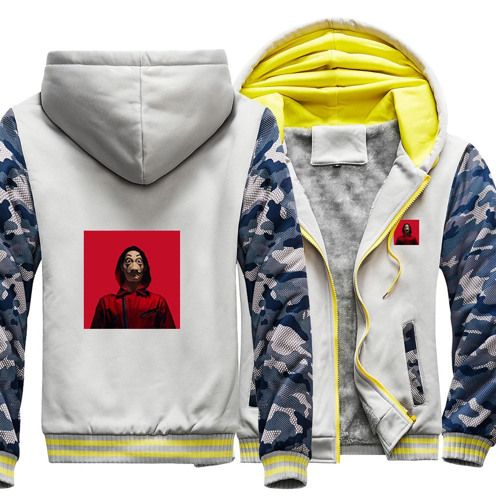 

La Casa De Papel Season Spain Move Dali Camo Raglan Thick Hoodies Winter Warm Printed Sweatshirts Top Men Outdoor Jackets Coat