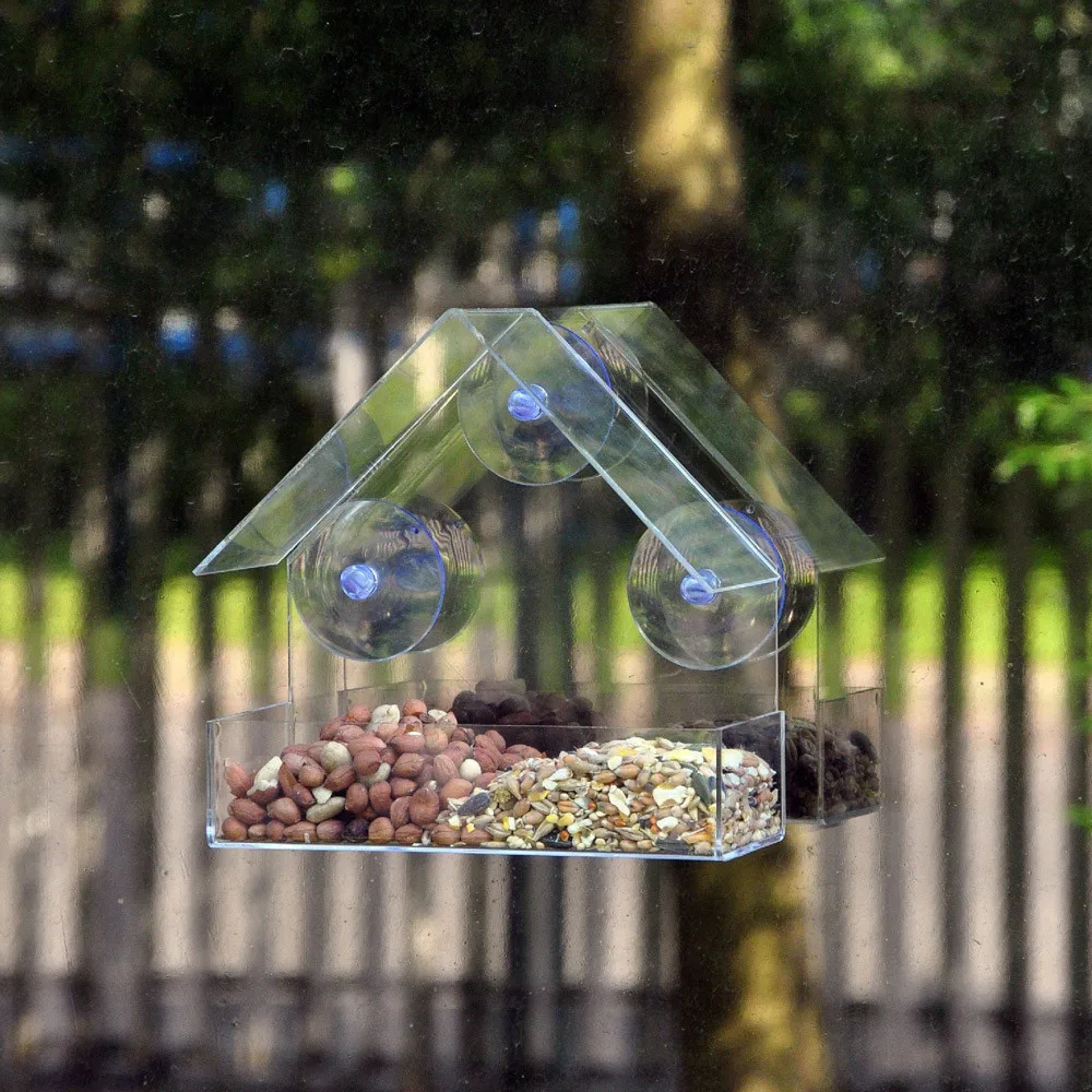 

35# 20# Creative Window Bird Feeders Clear Glass Window Viewing Bird Feed Hotel Table Peanut Hanging Suction For Pet Birds