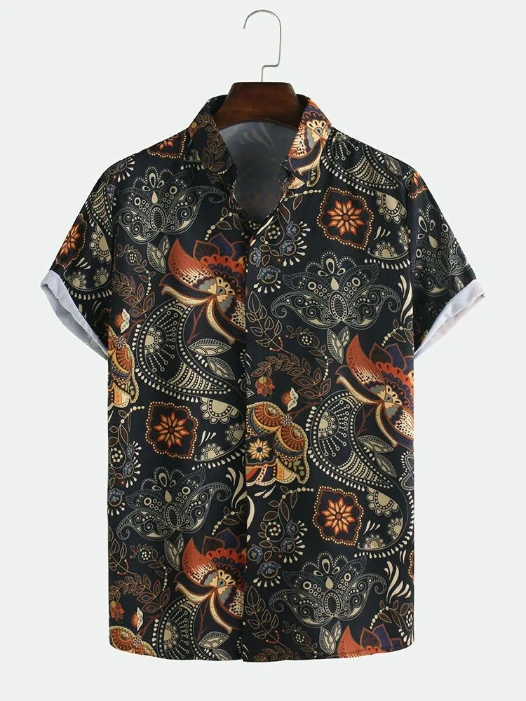 

Gothic Style Summer Man Shirt 2020 Mens 3d digital Printed Stand Collar Stripe Short Sleeve Loose Hawaiian Casual Shirt