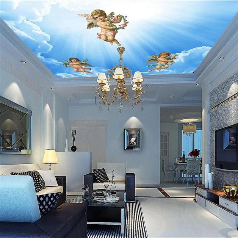 Пользовательские обои 3d Фэнтези Прекрасный Ангел голубое небо и белые облака