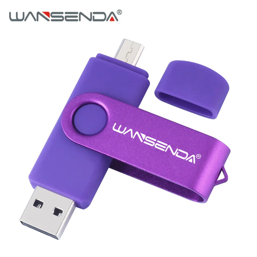 WANSENDA, высокоскоростной флеш-накопитель Usb OTG, металлический флеш-накопитель, 8 ГБ, 16 ГБ, 32 ГБ, 64 ГБ, 128 ГБ, 256 ГБ, флешка, 2 в 1, двойной разъем, микро USB флешка - Цвет: Фиолетовый