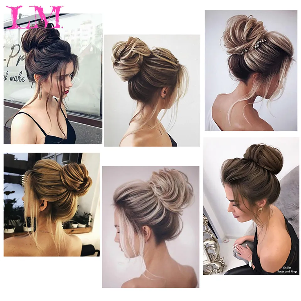 Кудрявый шиньон для волос LM с резинкой коричневые серые синтетические волосы