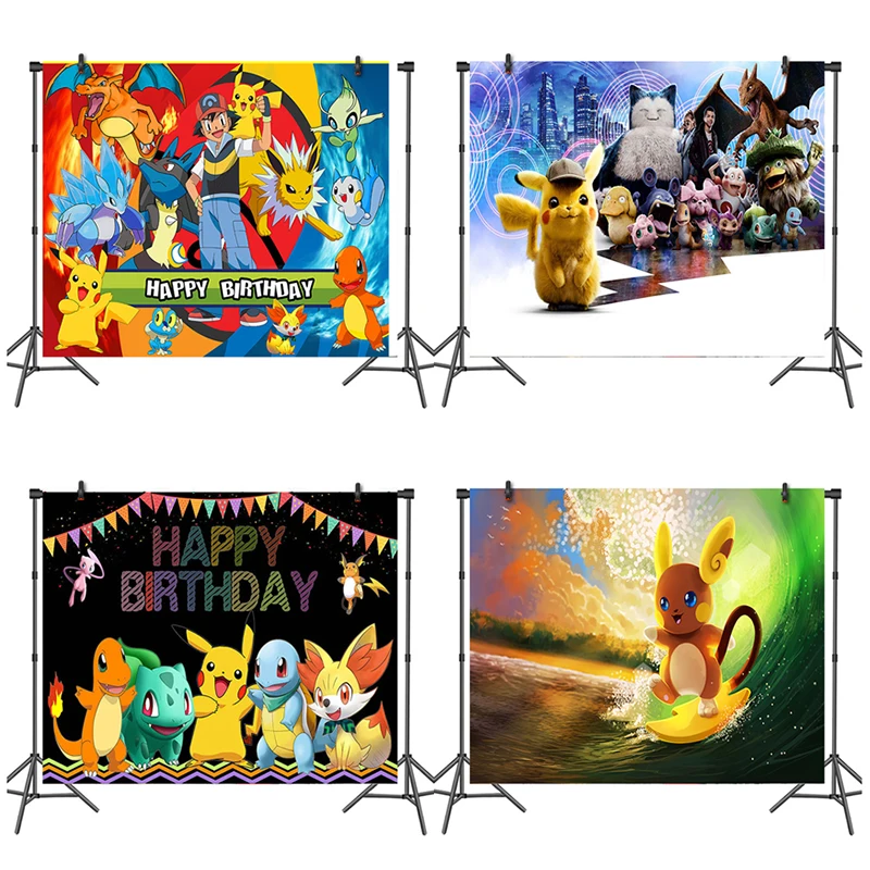 Фон для детской фотосъемвечерние с изображением покемона Пикачу аниме на день