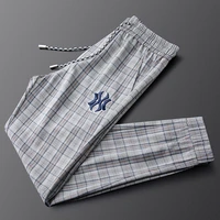 light luxury plaid pants casual pants mens tie foot knitting trend fashion trousers sports trend