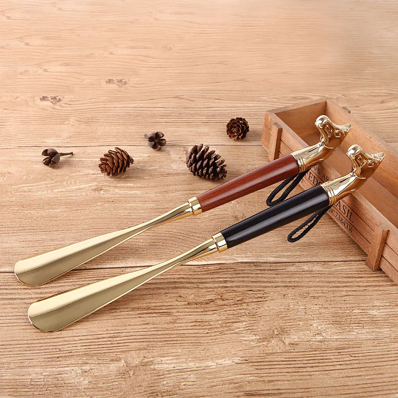 High-quality Delicate Lion Horse Head Metal Shoe Horn Luxury Shoe Pull-on Non-bending Alloy Solid Wood Shoes Pull-on Apparatus