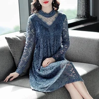 new elegant women full sleeved black dress lace patchwork mature charm spring and autumn womens clothing