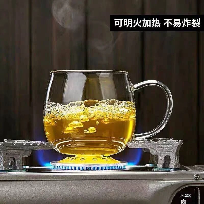 

Glass Cup Belt Put Home Thickened Lid Heat Resistant Transparent Flower Teacup Paunch Coffee Cup Breakfast Milk Chrysanthemum