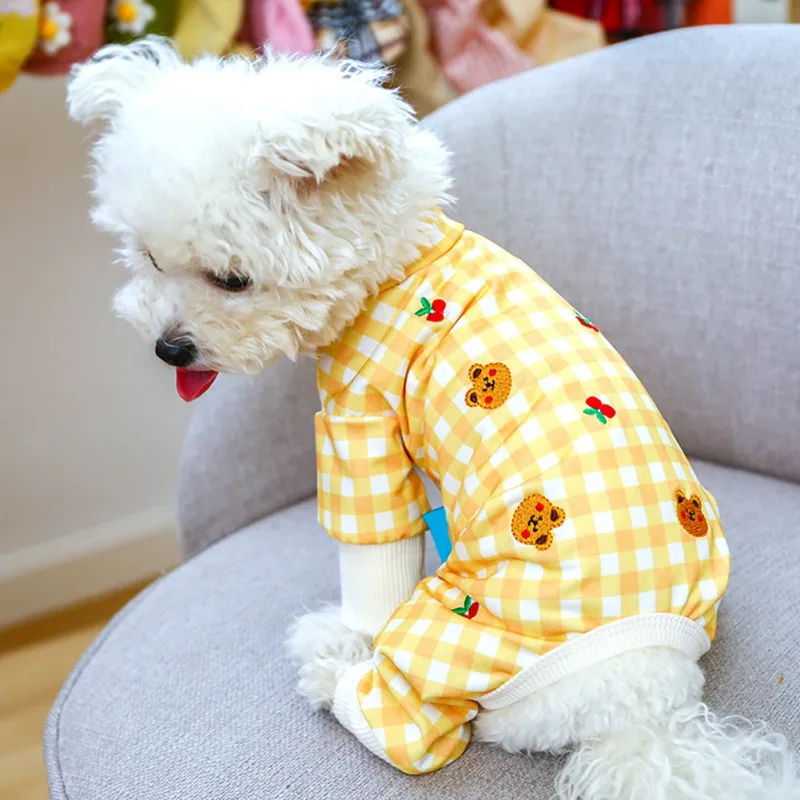 

Spring Autumn Plaid Dog Pajamas Casual Homewear Clothing Thin Pet Four-legged Jumpsuit Pet Air-conditioning Clothes Dog Costumes
