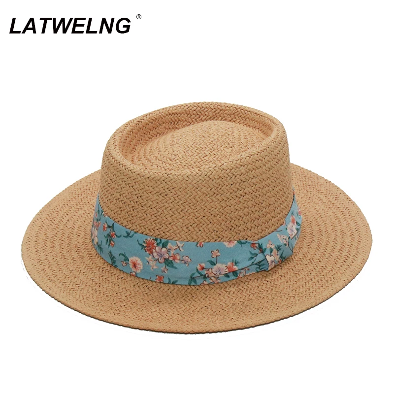 

Шляпка от солнца Женская с лентой, модная пляжная Панама с цветочным принтом, вогнутая верхняя одежда, козырек от солнца, лето