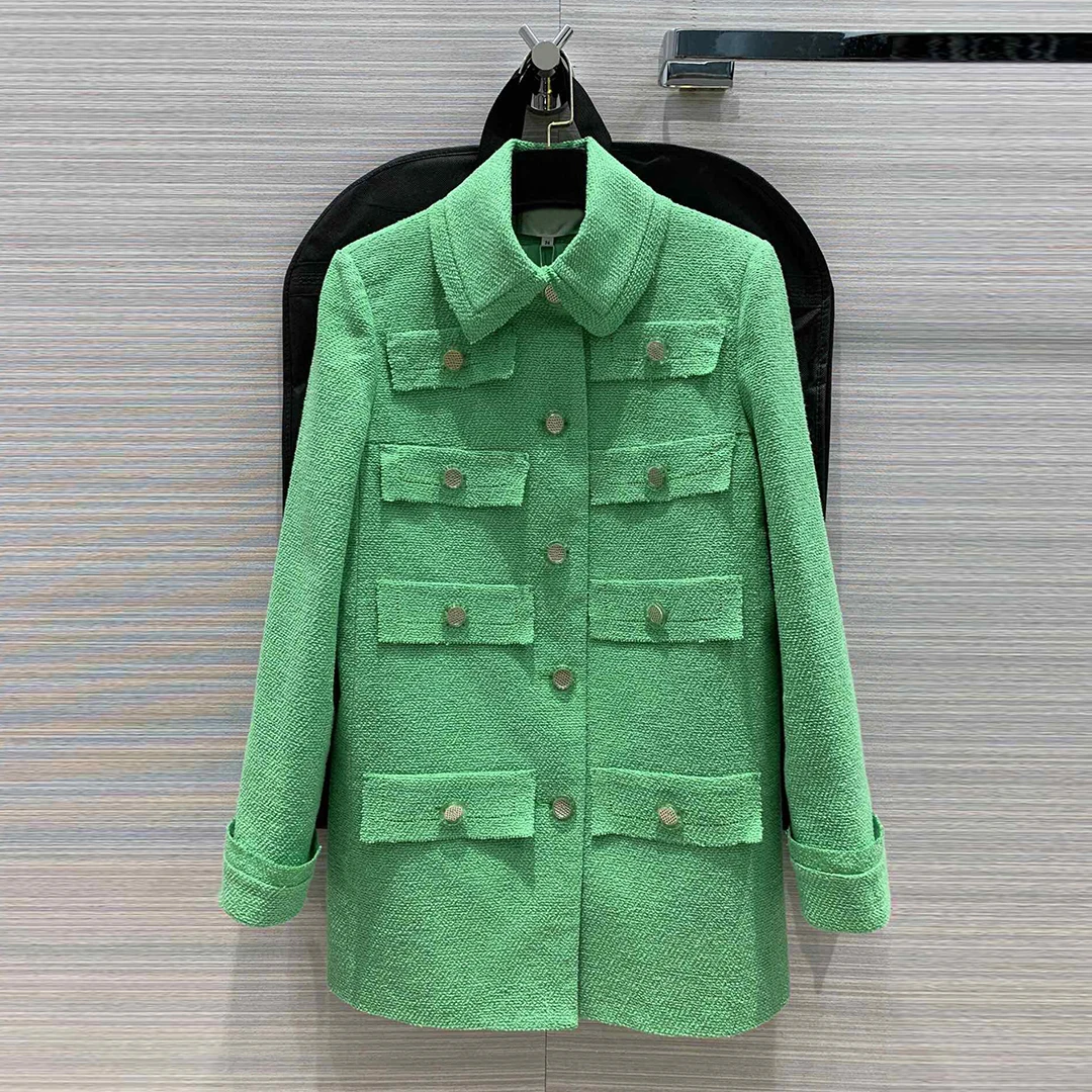 Женская куртка с отложным воротником и карманами элегантная однобортная