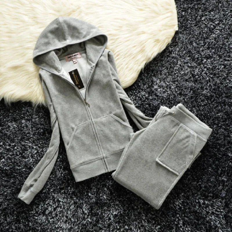 

Spring/Fall 2021 Women's Brand Velvet Fabric Tracksuits Velour Suit Women Track Suit Hoodies And Pants fat sister sportswear
