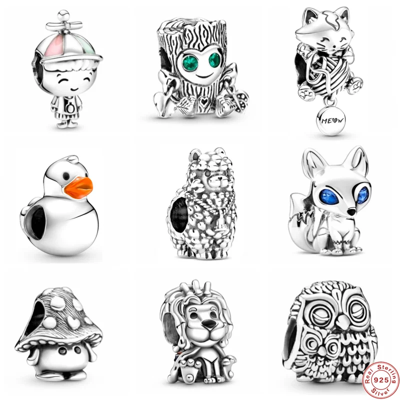 

MC 925 Sterling Silver Animal Beads Fit Original Pandora Bracelet Colorful Frog Boy Koala Cat Fox Cactus England Lion Charms