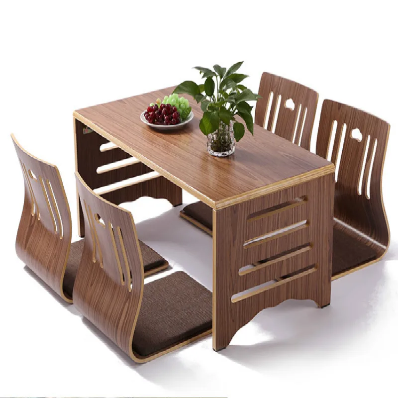 

Asian Floor Low Solid Wood Table Dining Room Set Zaisu Chair Japanese Style Dining Table Chair set 5pcs/set comedor 4 sillas