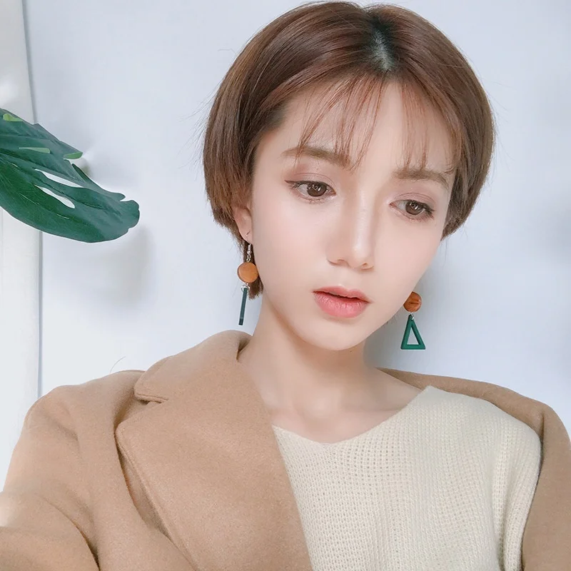 

Simple Retro Wooden Hit Color Geometric Dangle Earrings for Women 2021