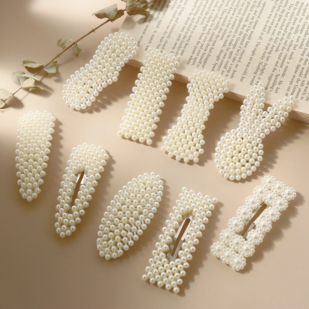 

1Set Handmade Pearls Hair Clips Pin for Women Fashion Geometric Flower Barrettes Headwear Girls Sweet Hairpins Hair Accessorie