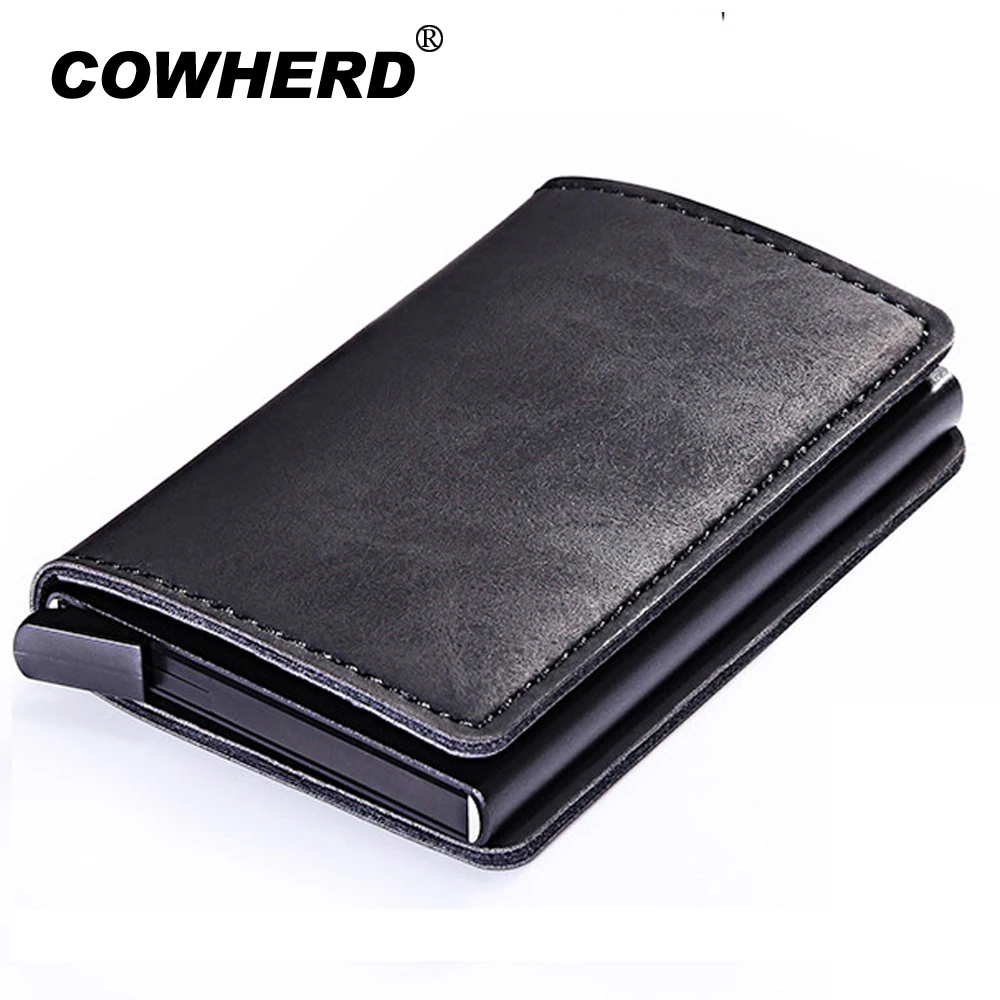 Мини кошелек из ПУ кожи с защитой для карт модный автоматический выдвижной