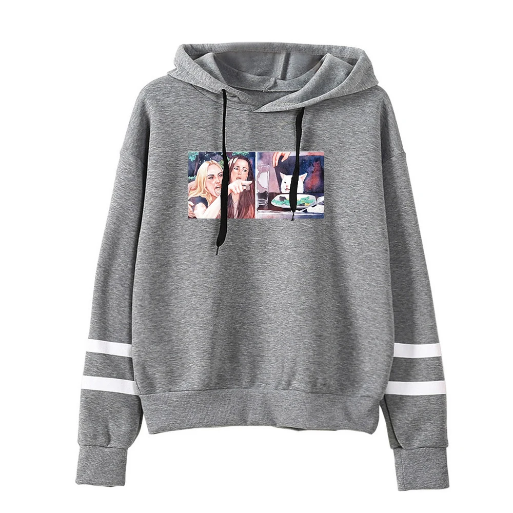 Женская толстовка с рисунком кошки Повседневные пуловеры на столе свитшоты в