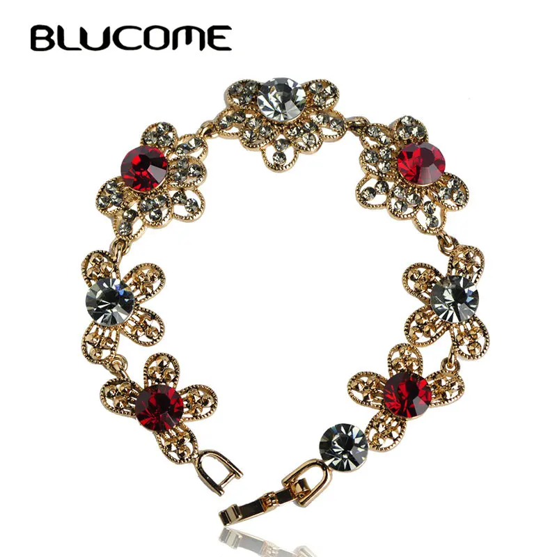 Женский винтажный браслет Blucome с фианитами украшенный кристаллами свадебное