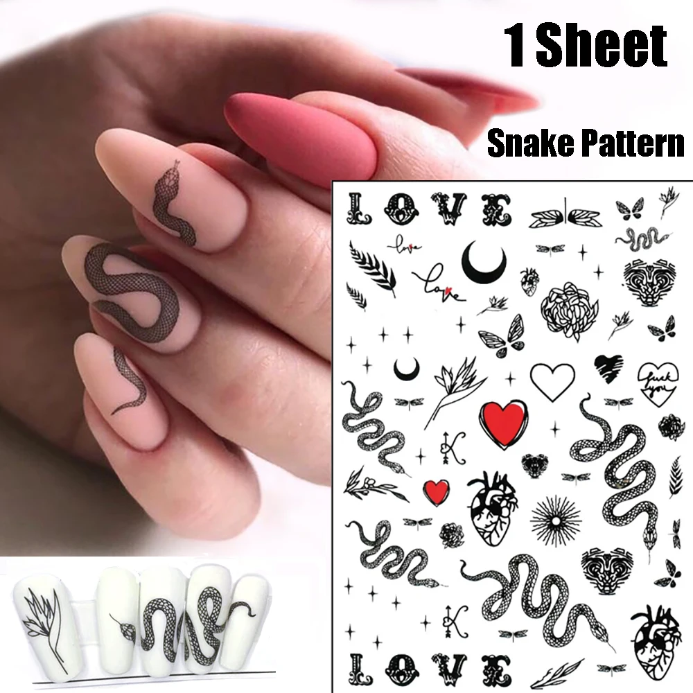 1 лист стикеров для дизайна ногтей со змеиным узором 3d-переводные наклейки