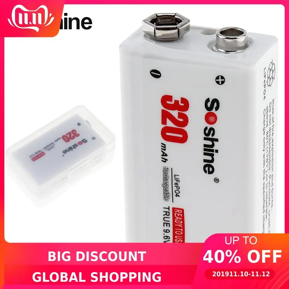 Soshine 320mAh 9V 6F22 Аккумулятор LiFePO4 перезаряжаемый аккумулятор + Портативный чехол для