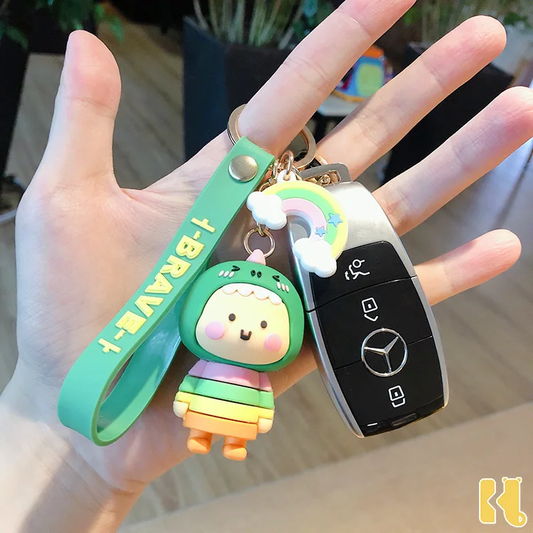 

Cartoon Rainbow Dinosaur Keychain Cute Doll Animal Small Pure And Fresh Silicone Keyring Kid Couples Gift Bag Car Key Pendant