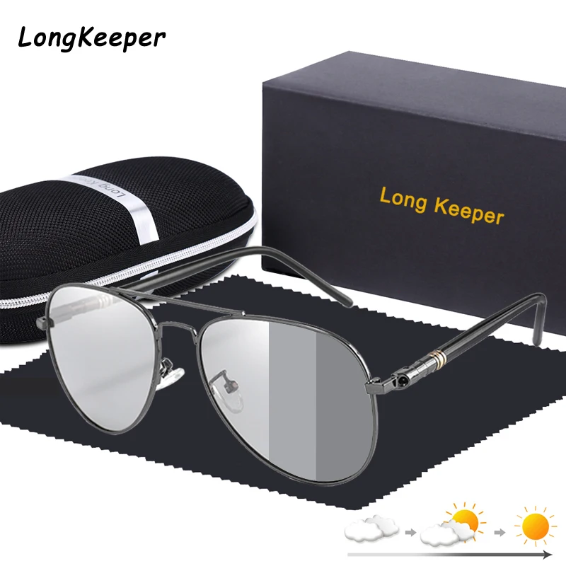 

2020 Classic Photochromic Sunglasses Pilot Polarized Men Driving Color Change Matte Sun Glasses With Case Box Transition Shades