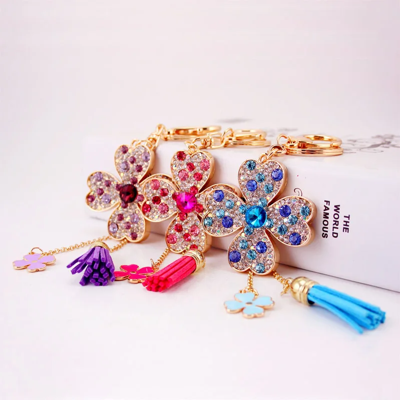 Корейский креативный четырехлистный клевер кисточка брелок Женские аксессуары для сумок металлические