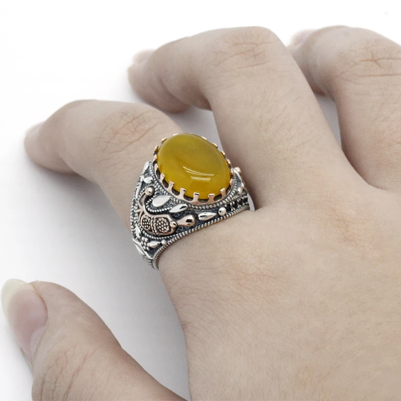 Кольцо из серебра 925 пробы с желтым ониксом и черным фианитом|Кольца| |
